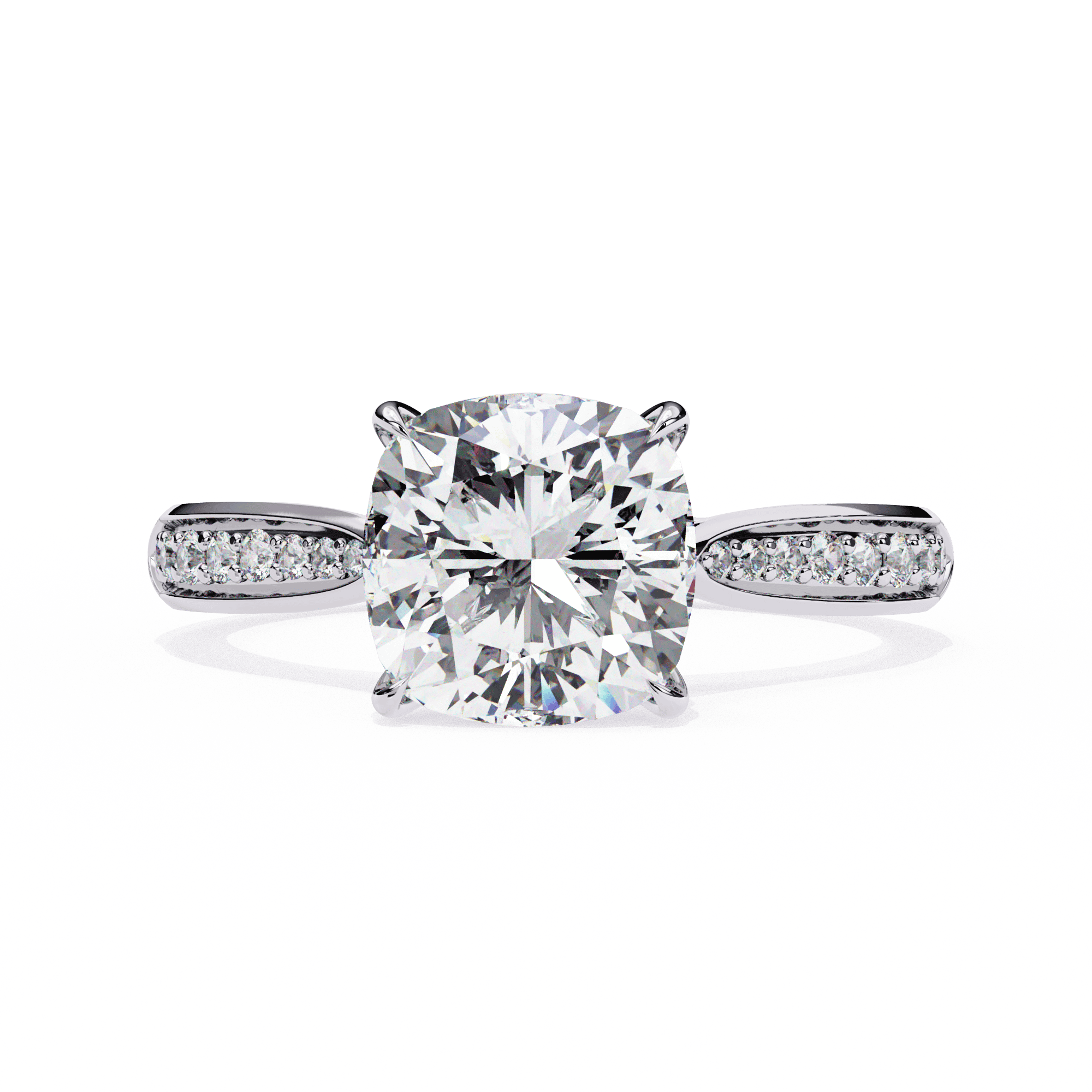 Cushion-Cut Diamond Engagement Ring with Pave Split Band